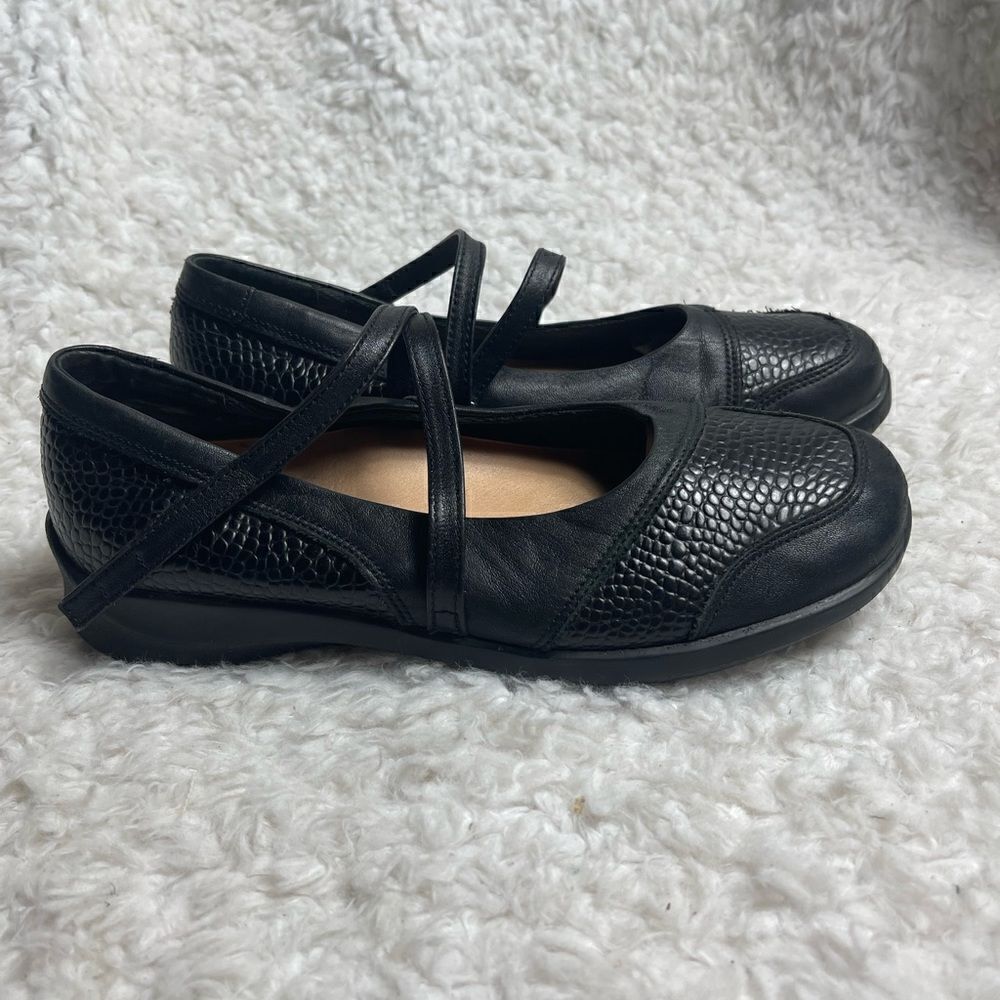 Aertrex Shoes Black leather Julia Mary Jane Loafer SZ 9W adjustable strap
